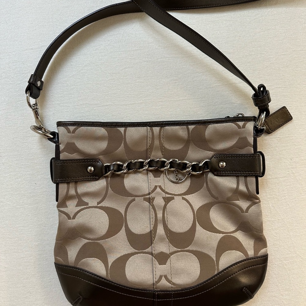 Coach Brown Chain-Accent Crossbody Bag